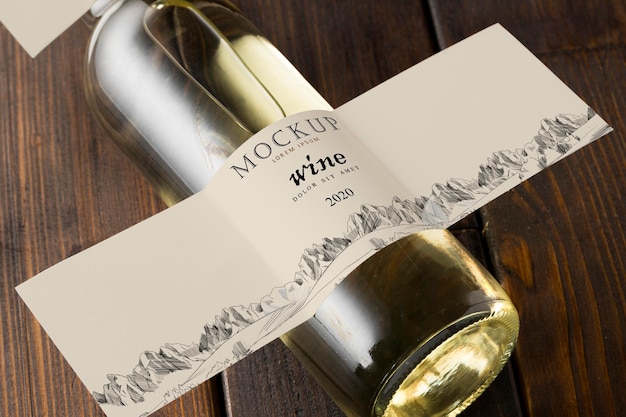 Wine bottle label mock up top view