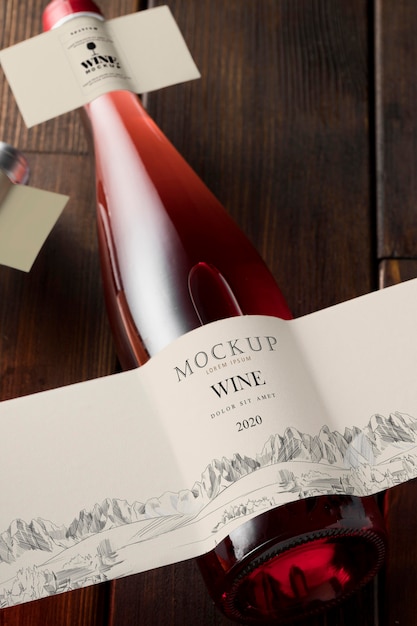 PSD wine bottle label mock up top view