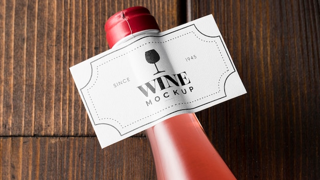 Wine bottle label mock up top view