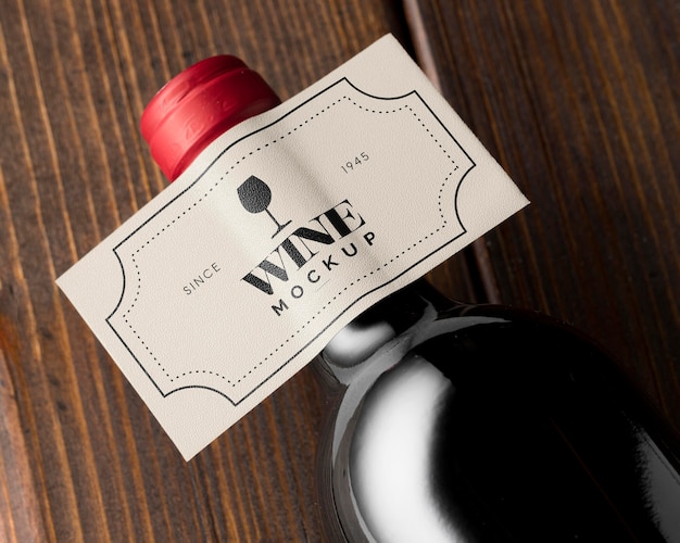 PSD wine bottle label mock up top view