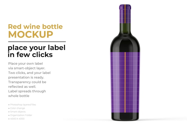 Wine bottle mockup in 3d rendering