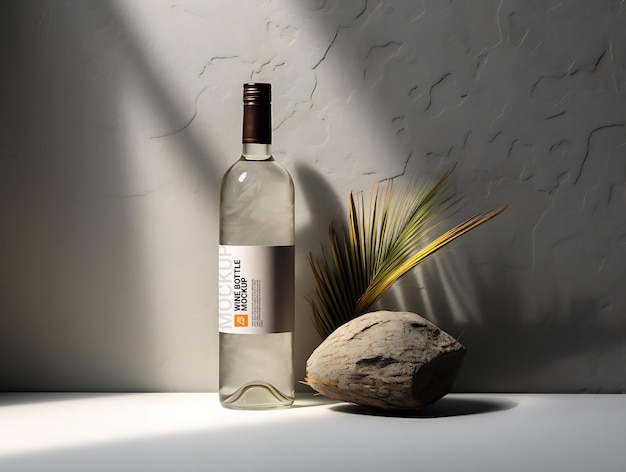 PSD wine bottle mockup cinematic light gray background