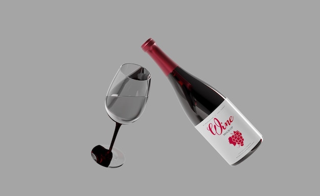 Render 3d del modello di mockup della bottiglia di vino.