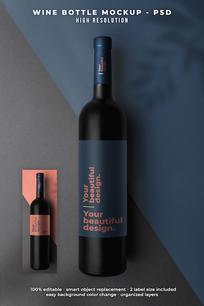 wine bottle mockup top view