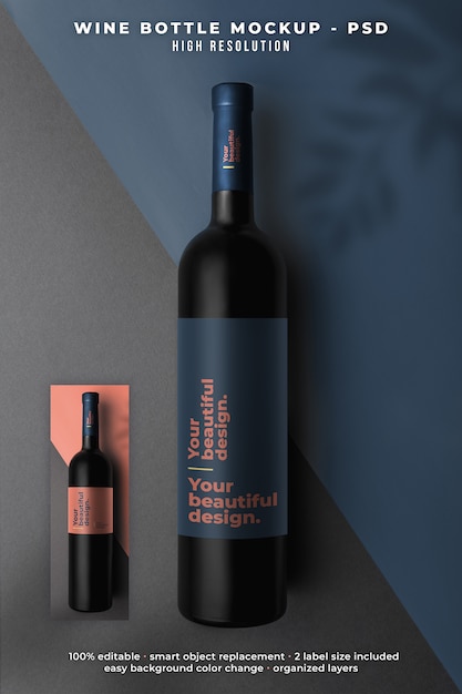 Wine bottle mockup top view