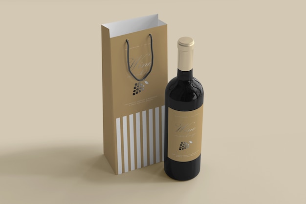 wine bottle mockup with bag