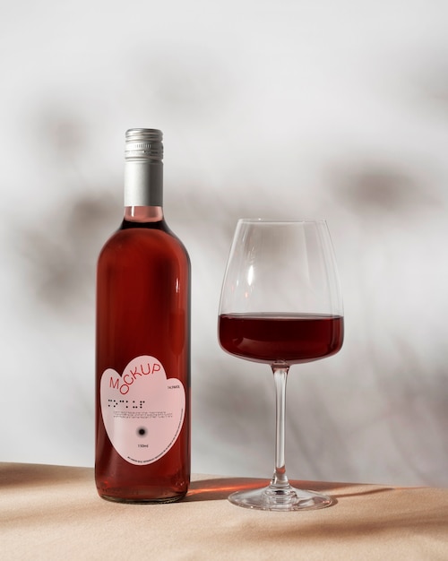 PSD mockup di bottiglia di vino con confezione braille inclusa