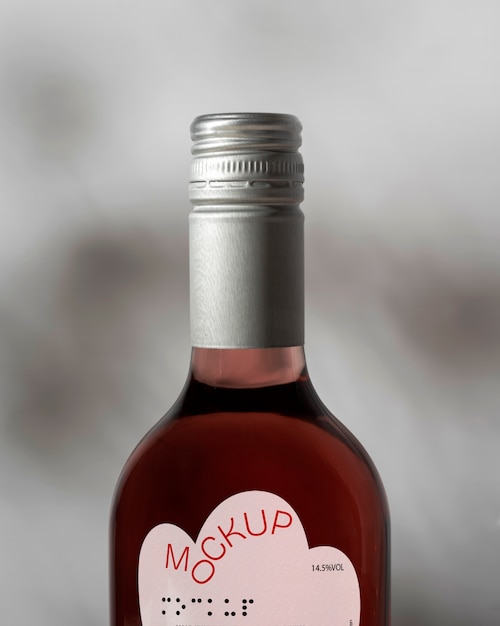 PSD Макет винной бутылки с упаковкой, напечатанной шрифтом брайля