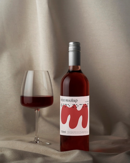 PSD mockup di bottiglia di vino con confezione braille inclusa