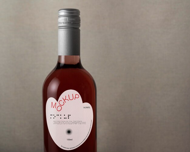 PSD mockup di bottiglia di vino con confezione braille inclusa