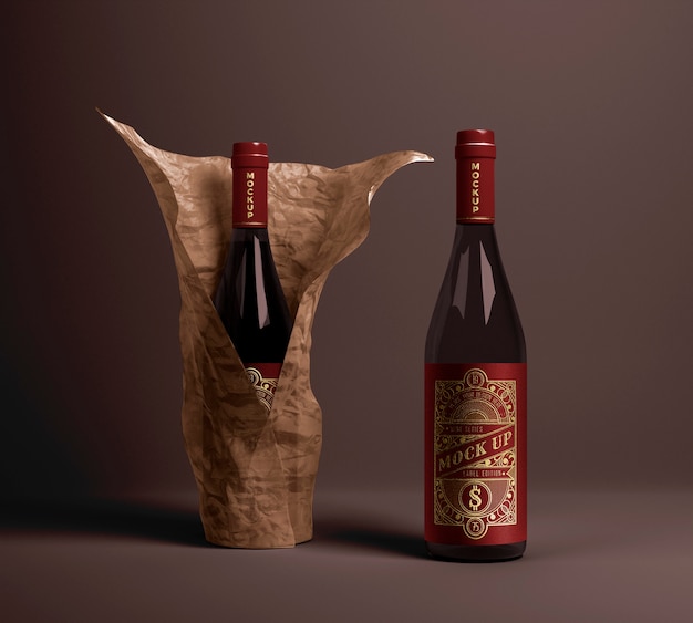 Wine bottle packaging  mockup minimal