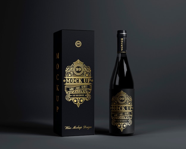 PSD wine bottle packaging  mockup minimal