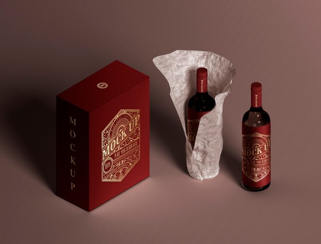 Mockup minimo per l'imballaggio della bottiglia di vino