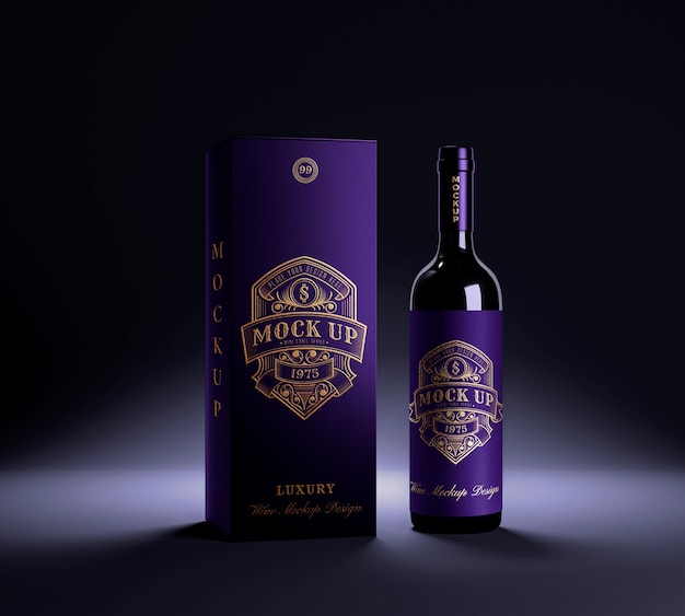 PSD wine bottle packaging  mockup minimal