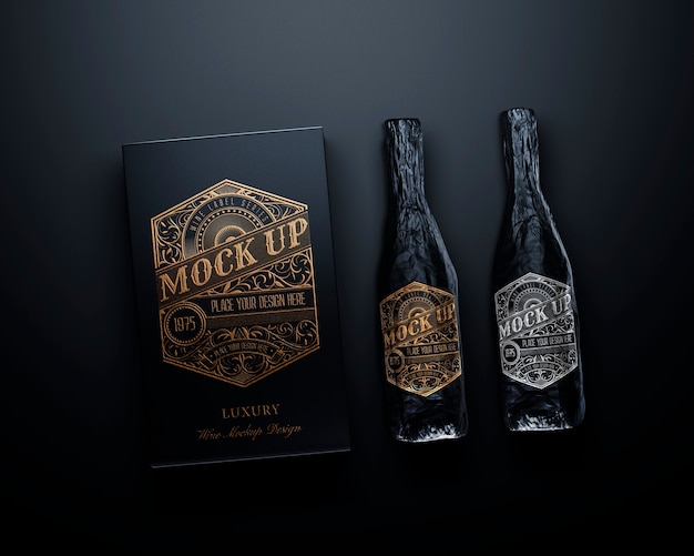 PSD wine bottle packaging  mockup minimal