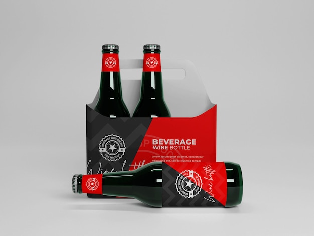 PSD wine bottle paper boxes mockup