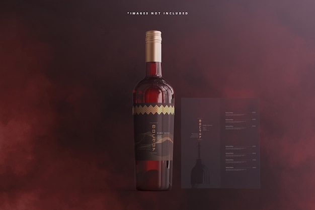 Bottiglia di vino con brochure o mockup di menu