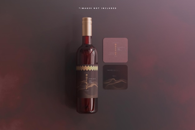 Wine bottle with business card mockup