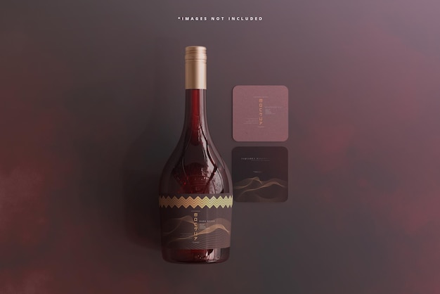 Wine bottle with business card mockup