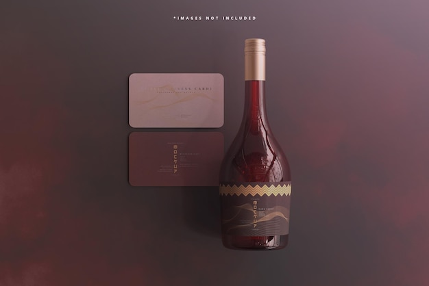 wine bottle with business card mockup