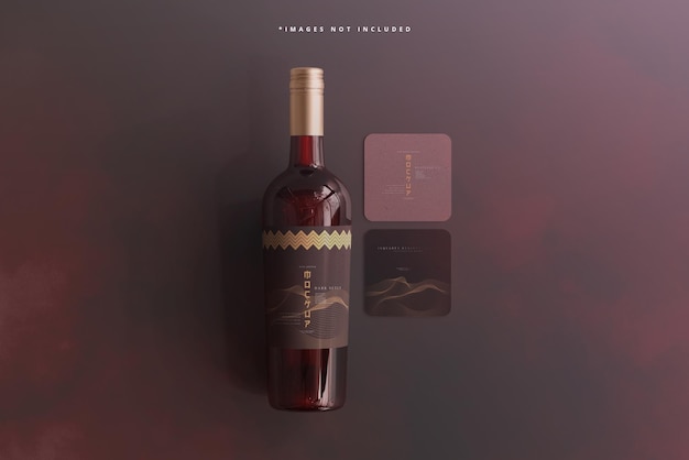 wine bottle with business card mockup