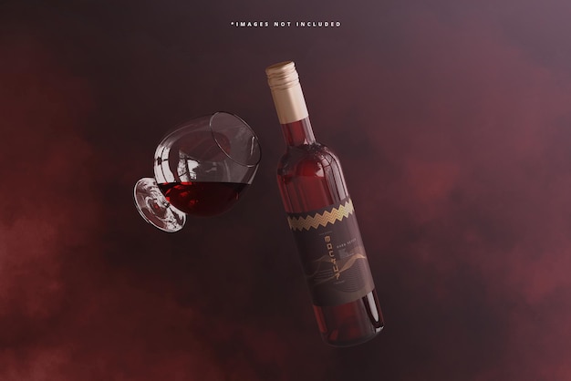 PSD bottiglia di vino con mockup di vetro