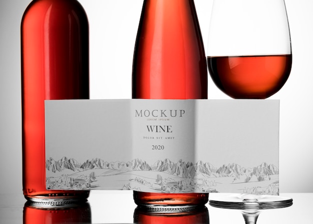Wine bottles label  and glass mock up close up
