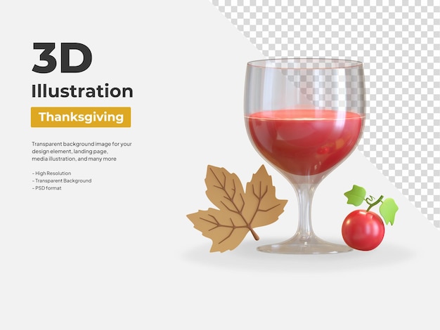 PSD illustrazione dell'icona 3d del bicchiere di vino