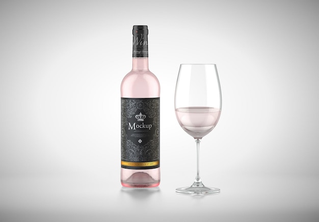 PSD wine and glass bottle mockup