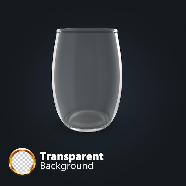 PSD wine glass and  transparent glass empty cups of different shapes 3d render in transparent background