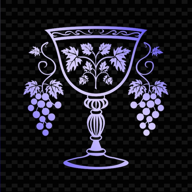 A wine glass with grapes and a wine glass with a floral pattern