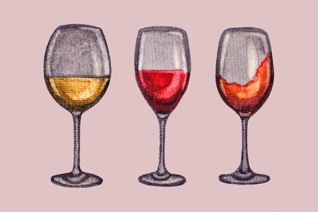 PSD wine glasses painted in watercolor