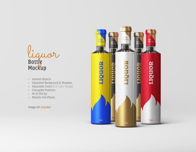 Mockup di bottiglia di vino o liquore