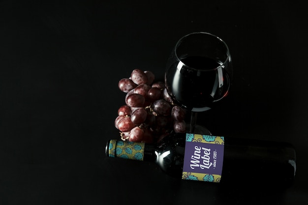 Wine mockup with glass and bottle