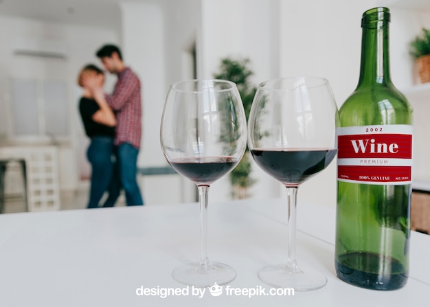 PSD wine mockup with seductive couple