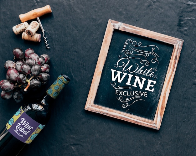 Wine mockup with slate from above