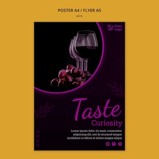 Modello di poster promozionale di vino con foto