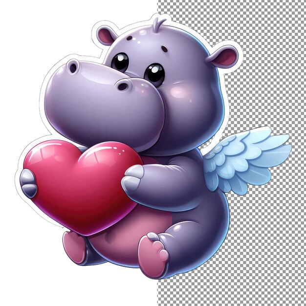 PSD winged hippo love heartfelt flight sticker