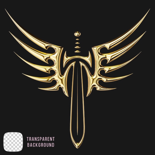 Winged Sword Emblem 3d rendering on transparent background