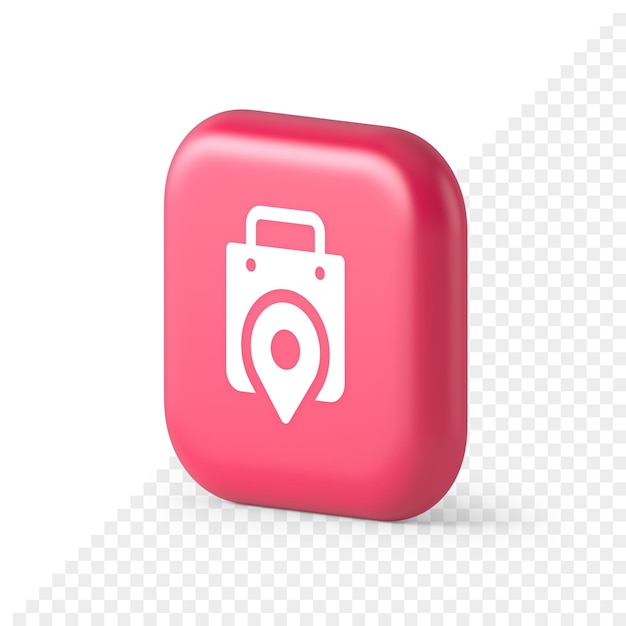 Winkel locatie kaart pin met boodschappentas knop web app ontwerp realistisch isometrisch pictogram
