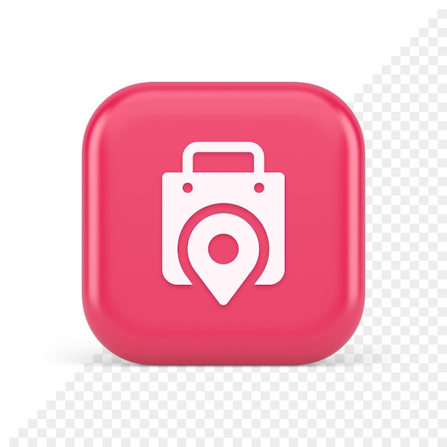 Winkel locatie kaart pin met boodschappentas knop web app ontwerp realistisch pictogram