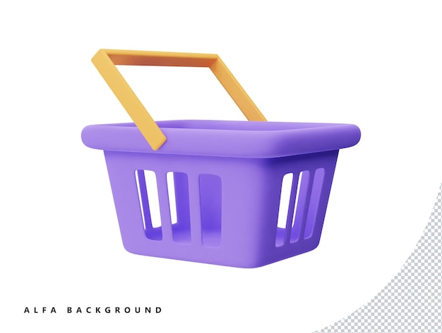 Winkelmandje met 3D-vector pictogram cartoon minimale stijl