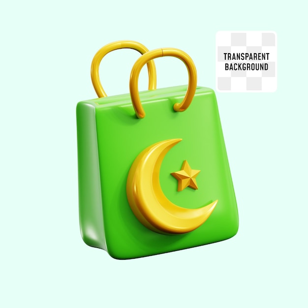 PSD winkeltas met halve maan symbool voor ramadan grote verkoop promotie en eid mubarak mode verkoop 3d icoon illustratie render ontwerp