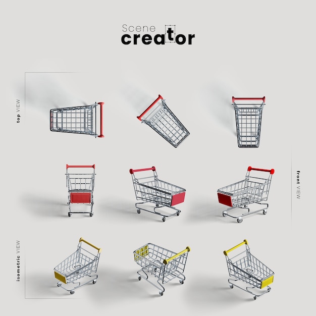 Winkelwagen met wielen verschillende hoeken voor scene creator illustraties