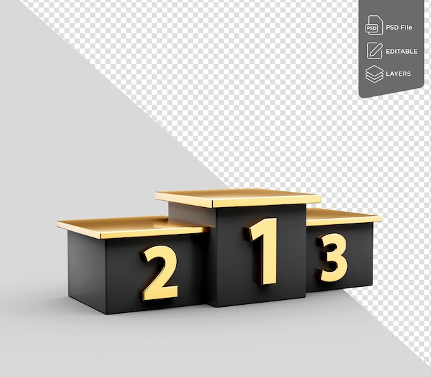 PSD winnaar podium 123 positie zwart en goud kubus doos 3d illustratie