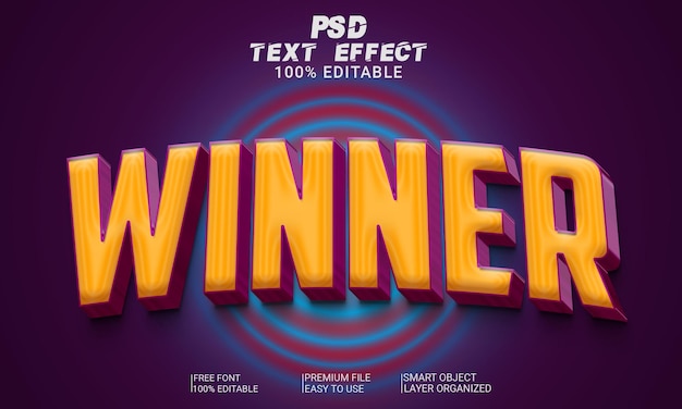 Winner 3d text effect psd file