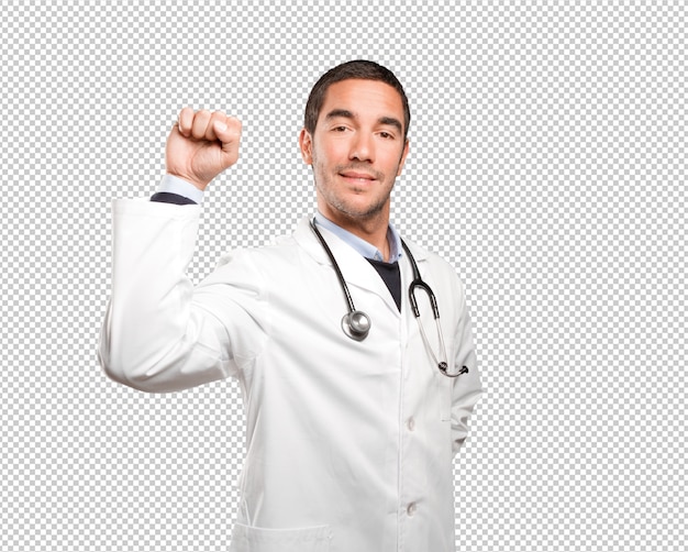 Winner doctor against white background