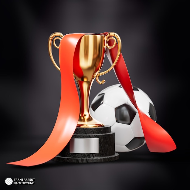 Winner golden cup with a football 3d render illustration