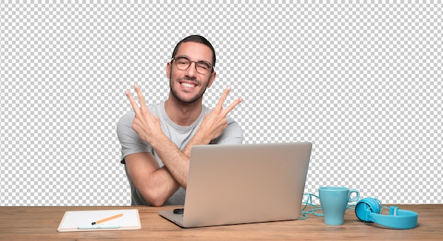 PSD winner young man sitting at his desk