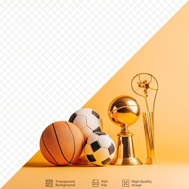 PSD winning sports toys golden trophy isolated on transparent background with copy space